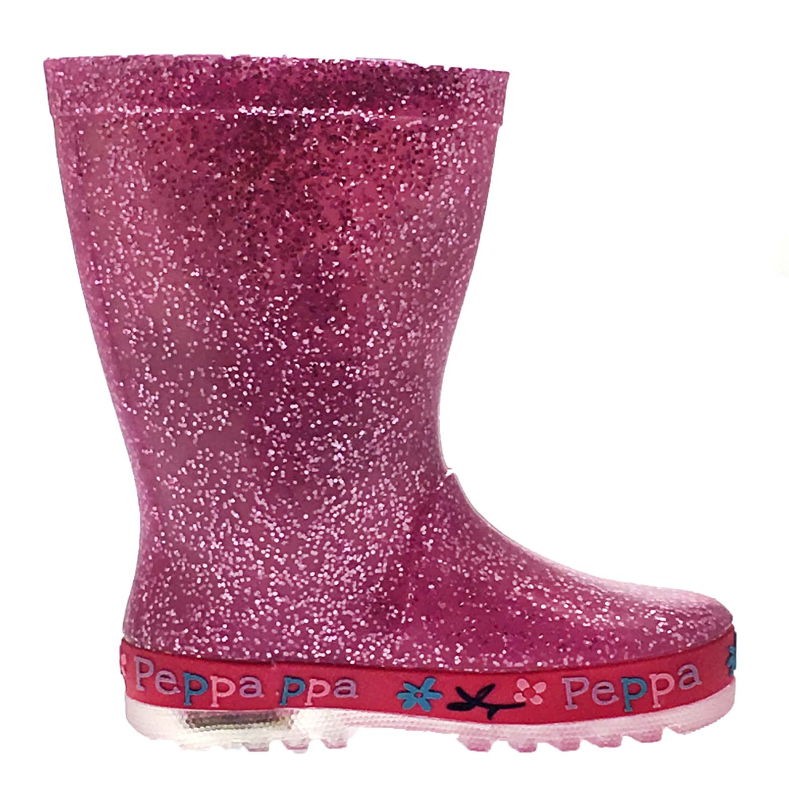 Peppa Pig Light Up Wellington Boots Flashing Lights Glitter Rain